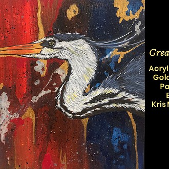 Second Place: “Great Blue” by Artist: Kris Morse Judge’s comments: “A must get up close, painting – good color scheme and composition”