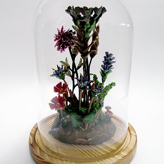 Third Place  Start of Spring                              polymer clay                          Artist:  EILEEN URNESS                           The craftsmanship of the sculpture set the piece apart. Although a small delicate piece, the viewer is able to enjoy every bit of detail from the overall composition to the use of murrini within the leaves and pedals.